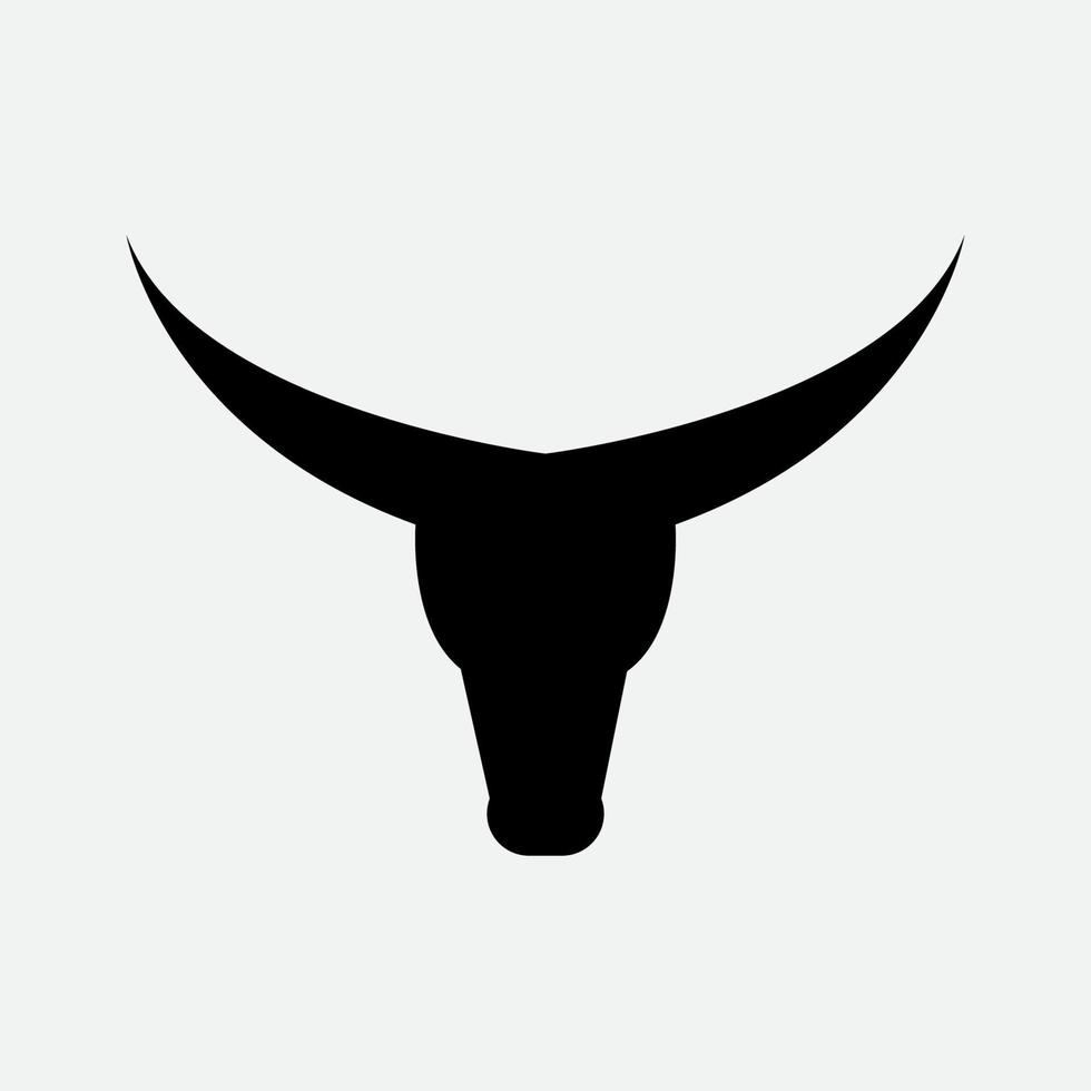 minimalist buffalo head with long horn silhouette logo design vector