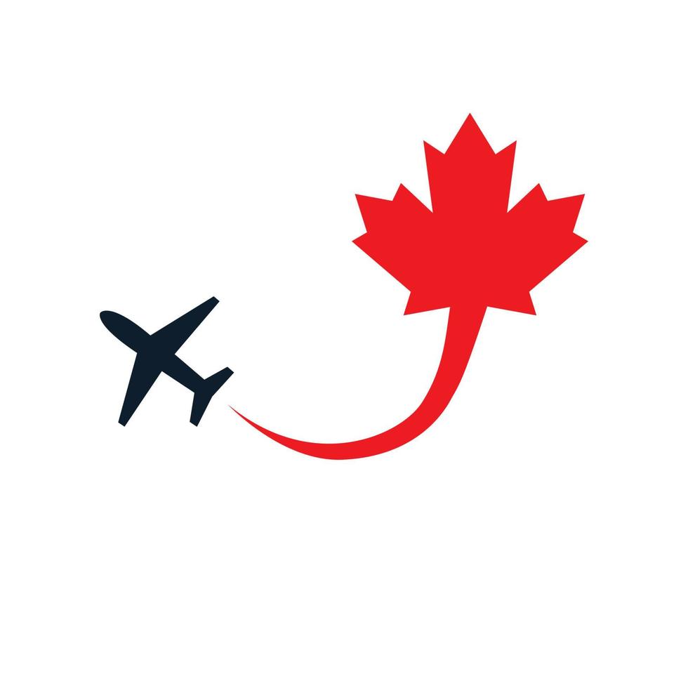 Canada maple leaf with plane fly logo design vector