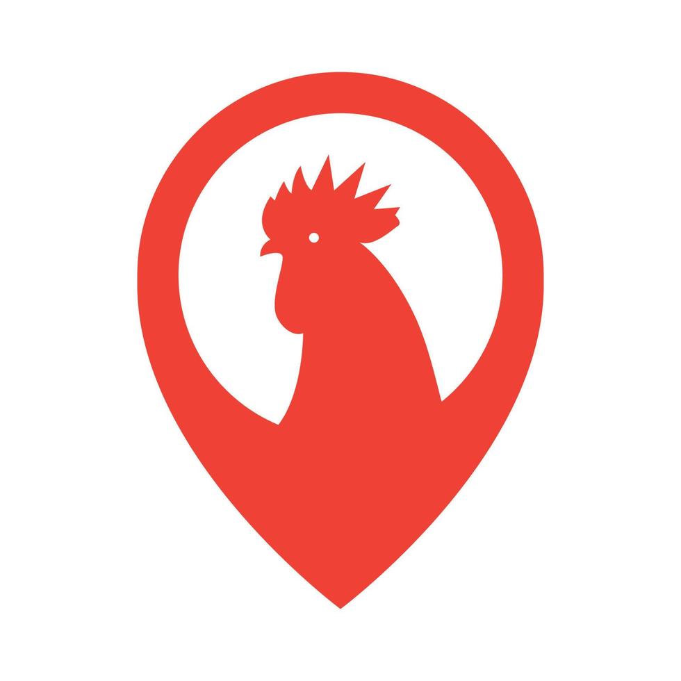 map pin location with rooster logo design vector icon symbol illustration