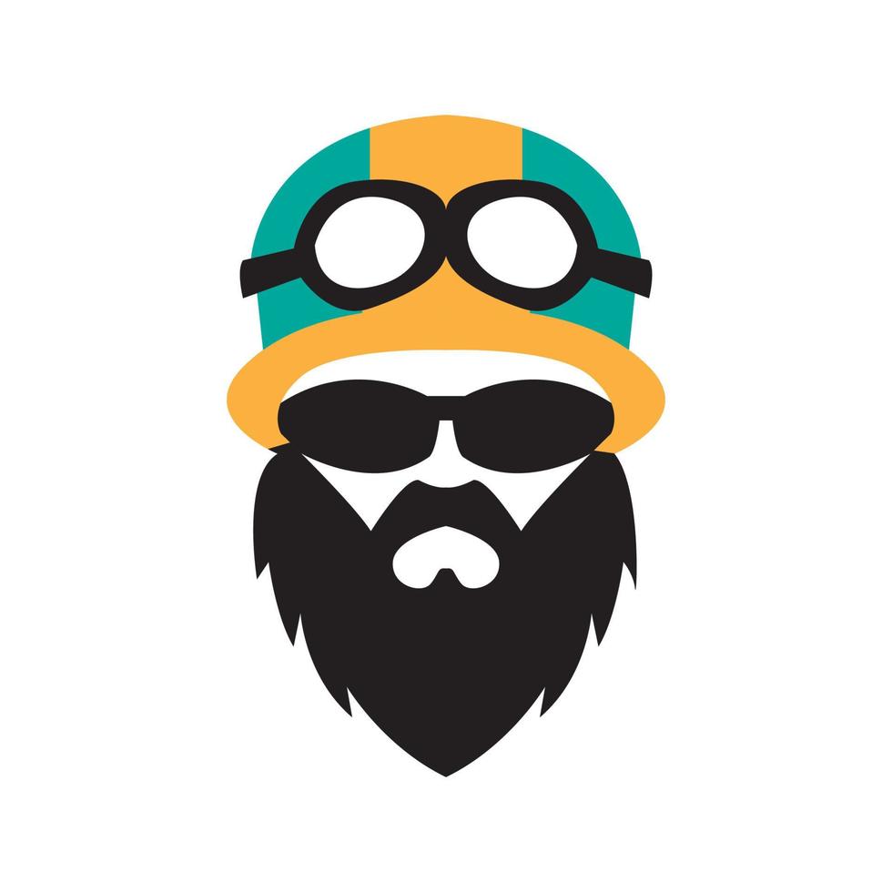 vintage cool man with beard and helmet logo design vector icon symbol illustration