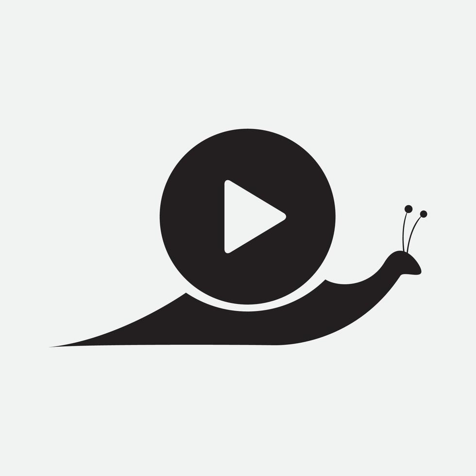 snail and play button logo design vector