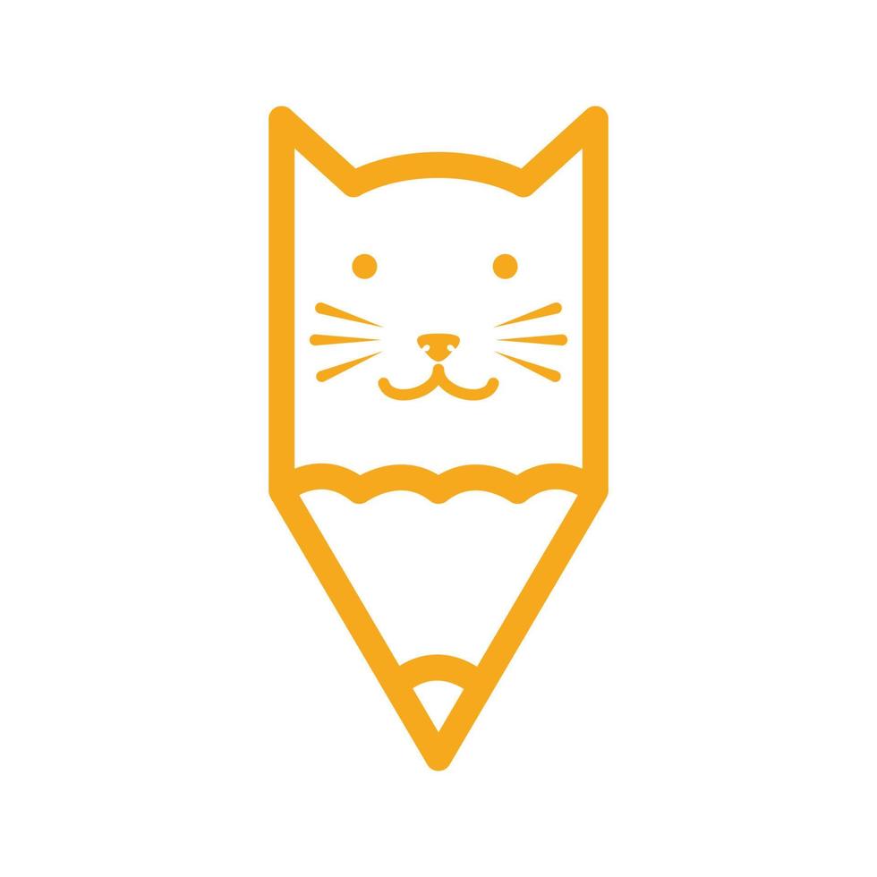 lápiz arte creativo con cabeza gato logotipo símbolo icono vector gráfico diseño ilustración idea creativa