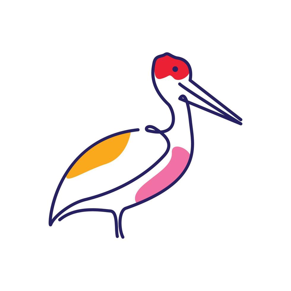 animal pájaro pelícano con arte lineal moderno colorido diseño de logotipo vector icono símbolo ilustración