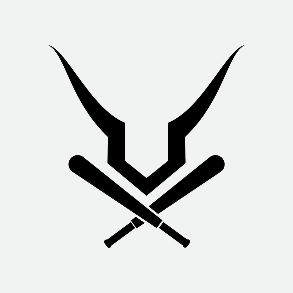 baseball bat and antlers or horn logo design vector
