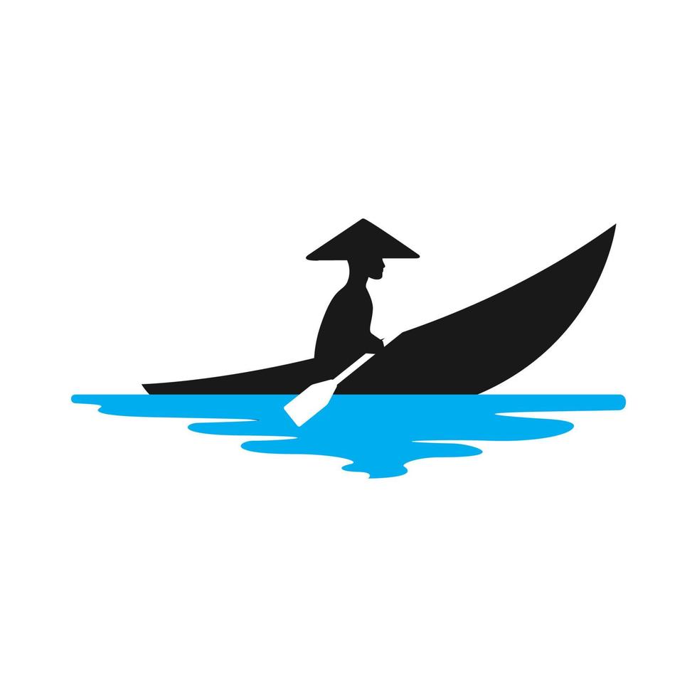 traditional sailor man or fisher with boat logo symbol icon vector graphic design illustration idea creative