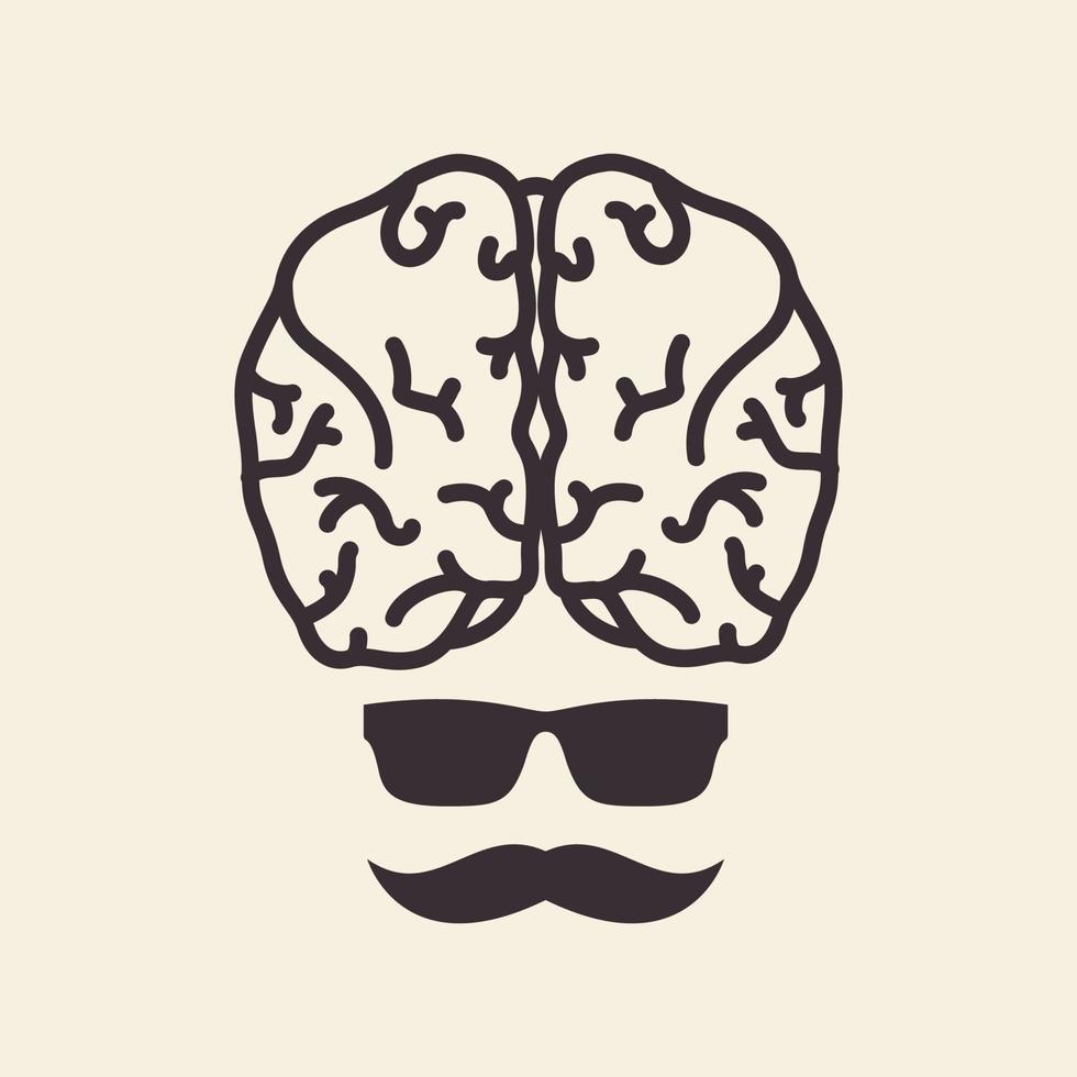 genio hombre con gran cerebro y bigote logo símbolo icono vector diseño gráfico ilustración idea creativa