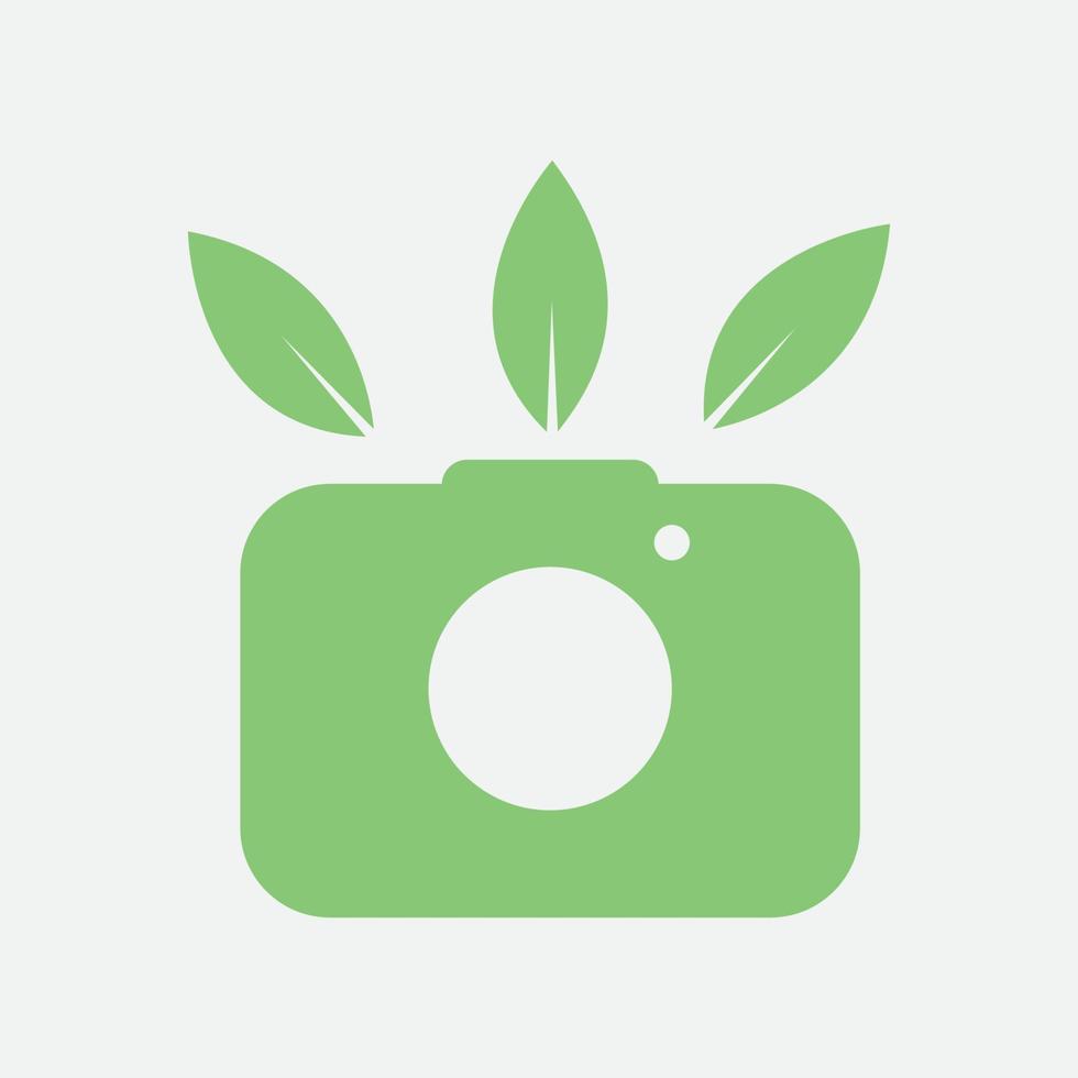 camera photography shutter with nature leaf simple modern icon logo design vector