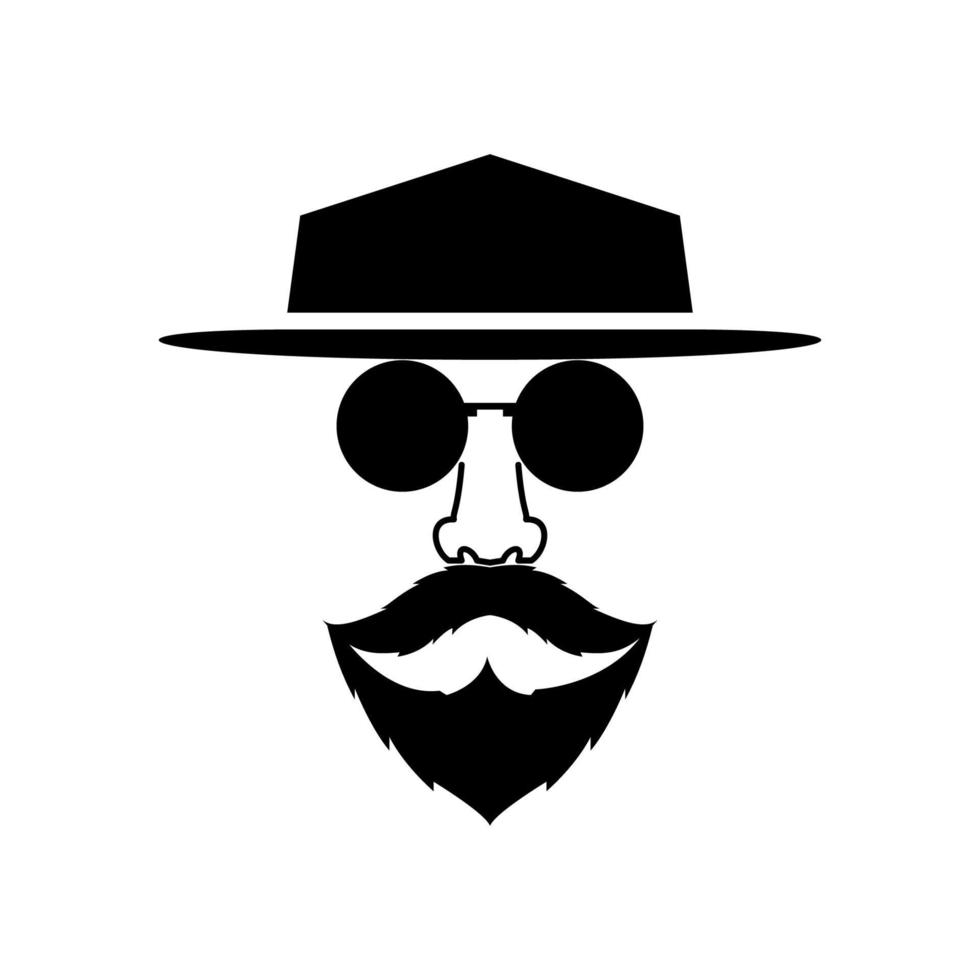 a man head vintage with hat glasses and beard logo design vector