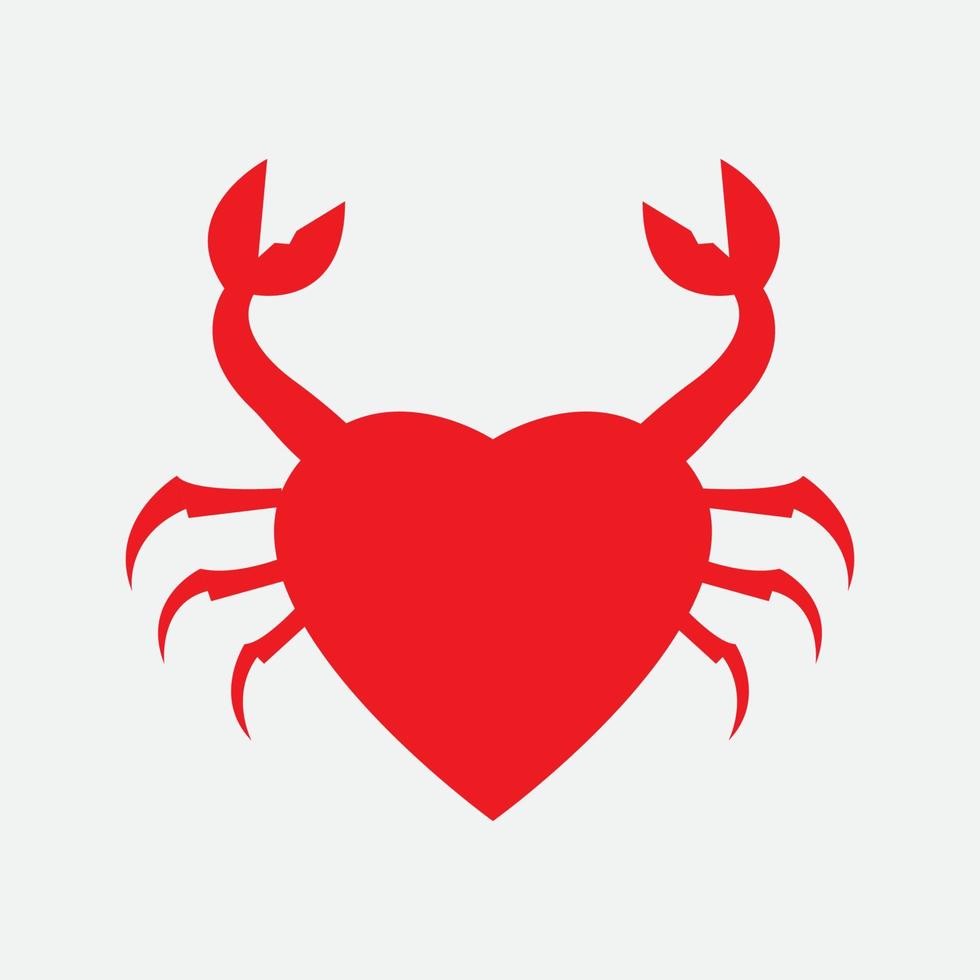 diseño de logotipo rojo amor y cangrejo vector