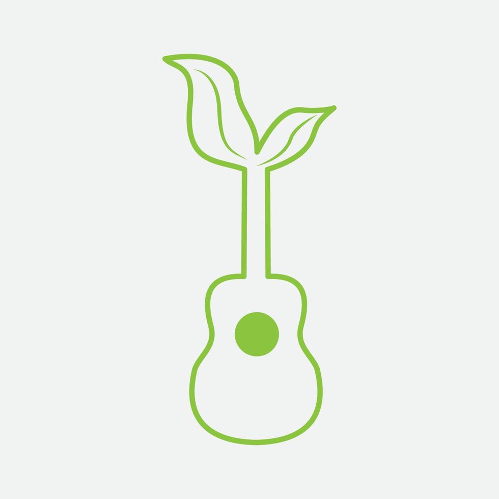 Green guitar leaf logo design line modern vector