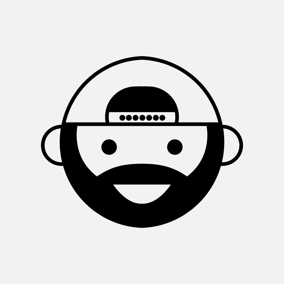 cara de hombre joven con barba y sombrero icono de diseño de logotipo mascota vector