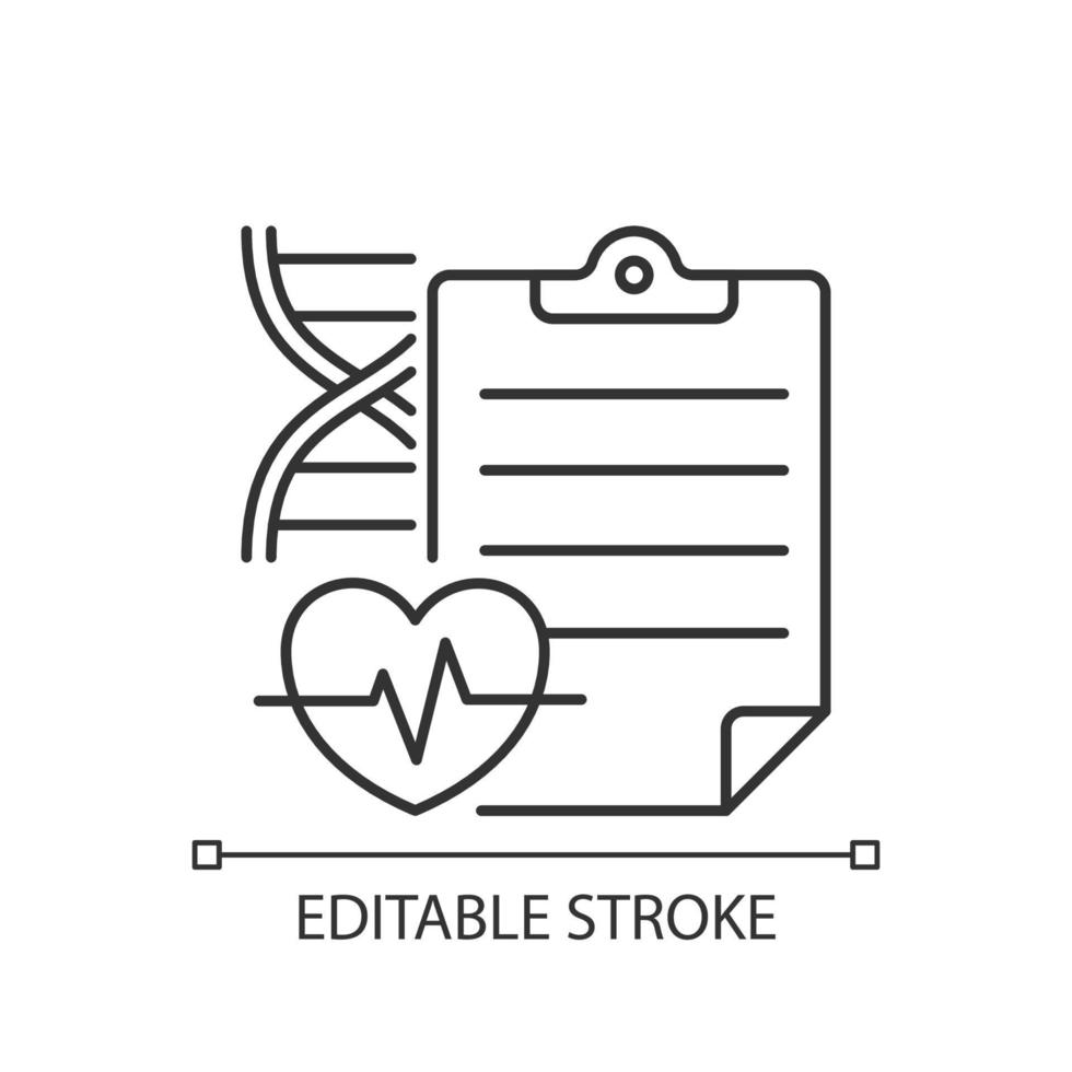 Measuring outcomes linear icon. Clinical trials results determination. Record research efficacy. Thin line customizable illustration. Contour symbol. Vector isolated outline drawing. Editable stroke