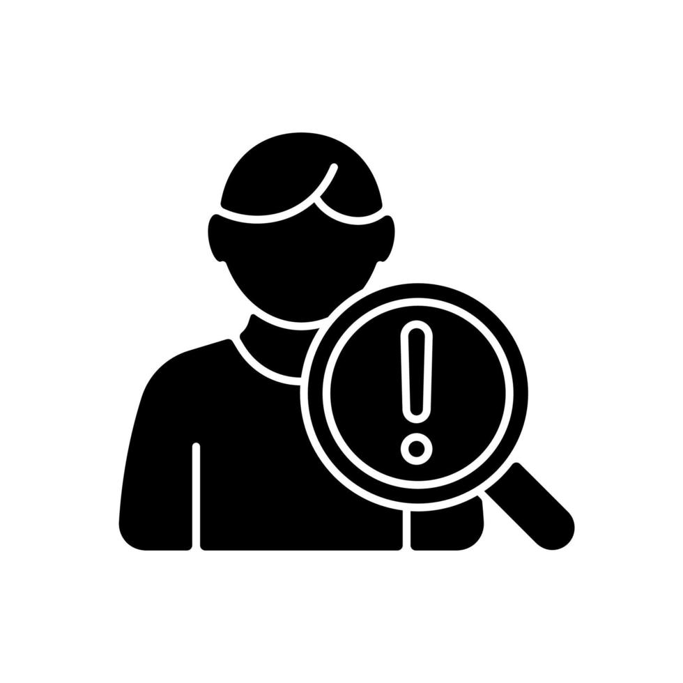 Studying risk factors black glyph icon. Experimental trial. Human volunteers participation. Mortality risk. Testing medications. Silhouette symbol on white space. Vector isolated illustration