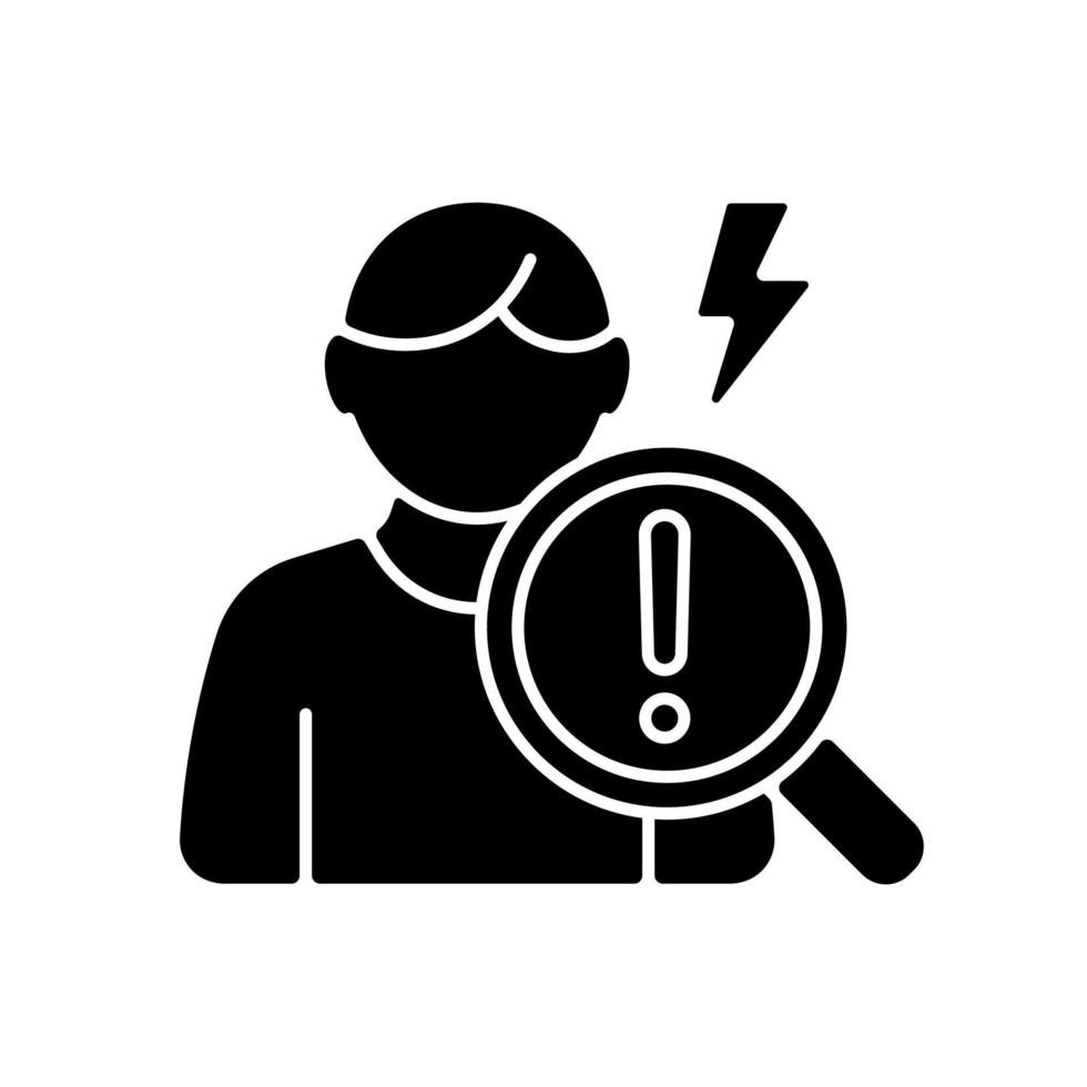 Observational studies black glyph icon. Observing participants without intervention. Evaluating drug impact on health. Research plan. Silhouette symbol on white space. Vector isolated illustration