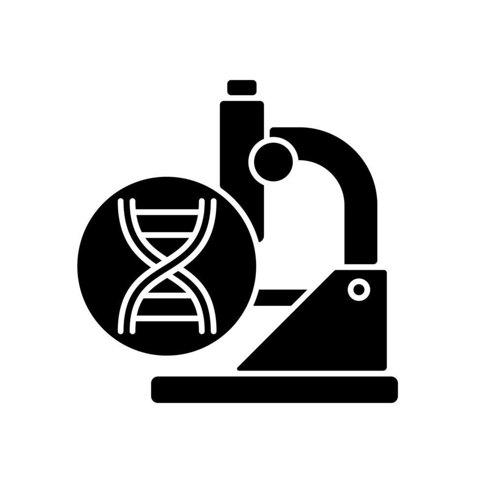 Genetic trials black glyph icon. Genetic conditions treatment. Revealing mutations in genes. Disease prevention. Chromosomal tests. Silhouette symbol on white space. Vector isolated illustration