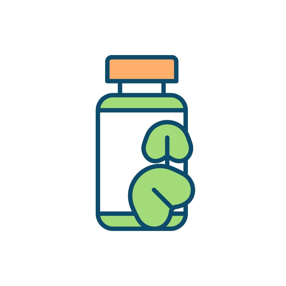 Basil essential oil RGB color icon. Natural product. Therapeutic benefits. Extracted compound with herbaceous scent. Aromatic liquid. Isolated vector illustration. Simple filled line drawing