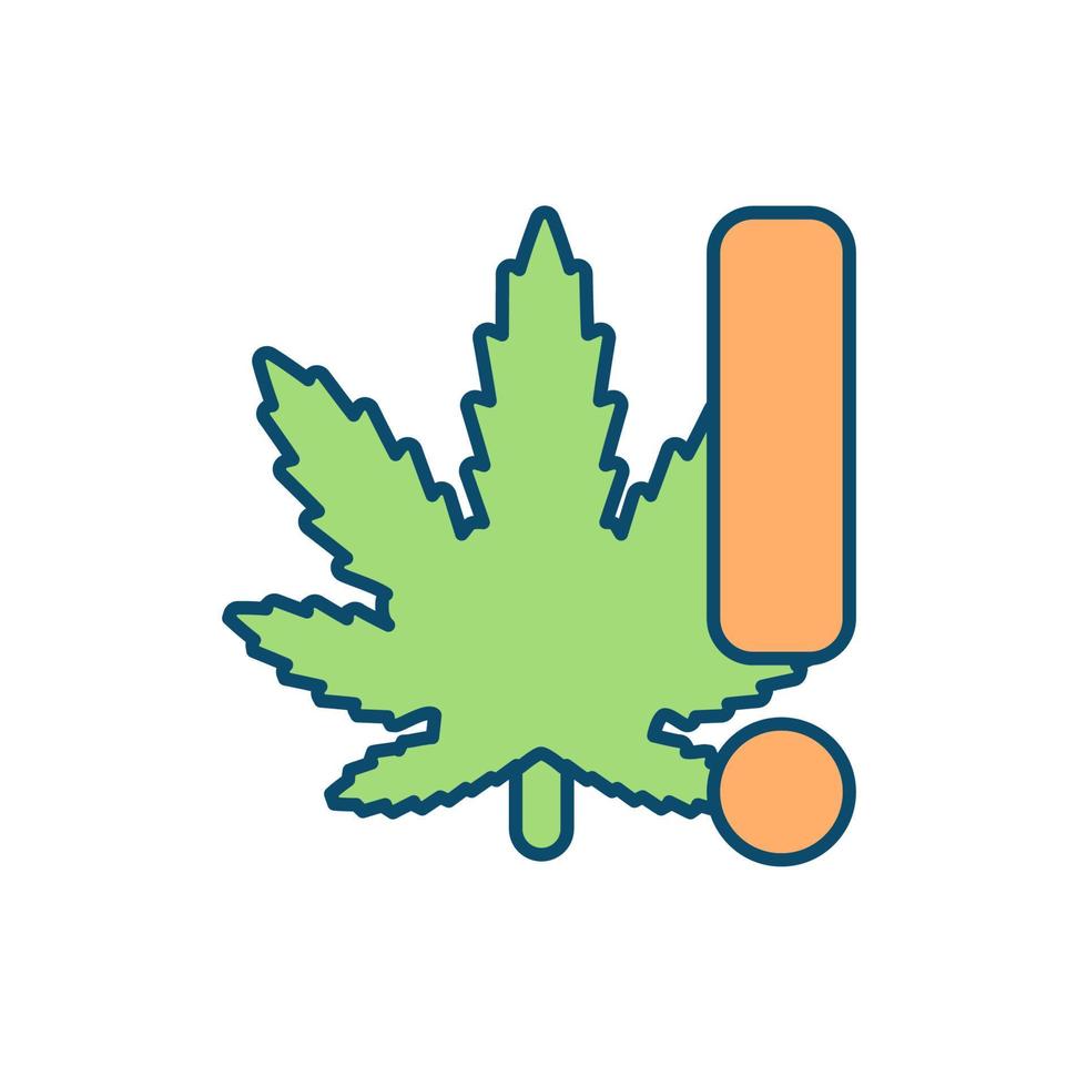 riesgos para la salud de la ingesta de marihuana icono de color rgb. efectos peligrosos en el cerebro y el cuerpo. el uso de cannabis con fines médicos y recreativos. ilustración vectorial aislada. dibujo lineal relleno simple vector