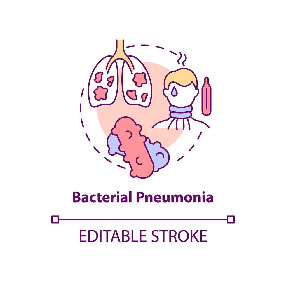 Bacterial pneumonia concept icon. Pulmonary inflammation type abstract idea thin line illustration. Lungs infection. Pneumococcus bacteria. Vector isolated outline color drawing. Editable stroke