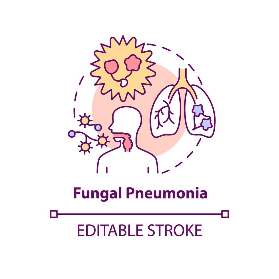 icono del concepto de neumonía fúngica. inflamación pulmonar idea abstracta ilustración de línea delgada. proceso infeccioso. inhalación de hongos del medio ambiente. dibujo de color de contorno aislado vectorial. trazo editable vector