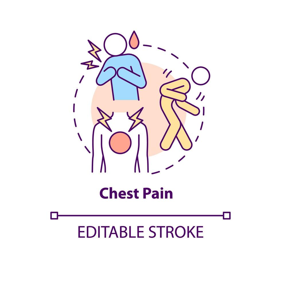 Chest pain concept icon. Pneumonia symptom abstract idea thin line illustration. Stabbing sensation. Lungs irritation. Inhaling deeply hurts. Vector isolated outline color drawing. Editable stroke