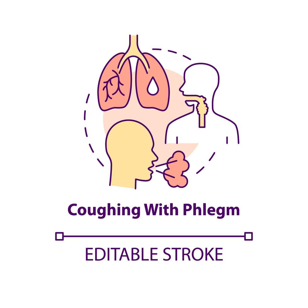 Coughing with phlegm concept icon. Pneumonia symptom abstract idea thin line illustration. Mucus production. Coming into contact with allergen. Vector isolated outline color drawing. Editable stroke