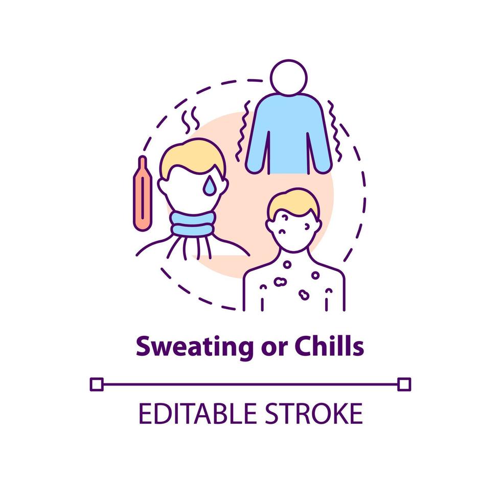 Sweating and chills concept icon. Pneumonia symptom abstract idea thin line illustration. High fever. Coldness and shivering. Cold sweats. Vector isolated outline color drawing. Editable stroke