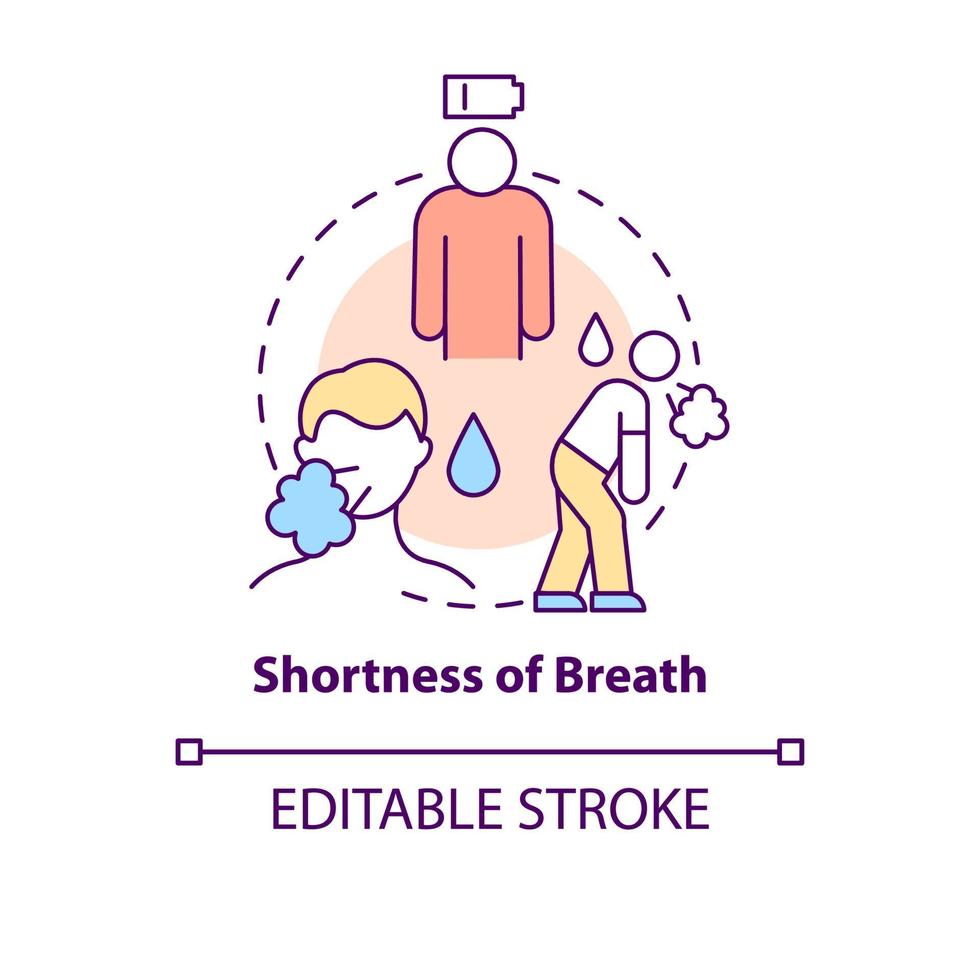 Breath shortness concept icon. Pneumonia sign abstract idea thin line illustration. Trouble breathing. Tiredness, weakness. Chronic bronchitis. Vector isolated outline color drawing. Editable stroke