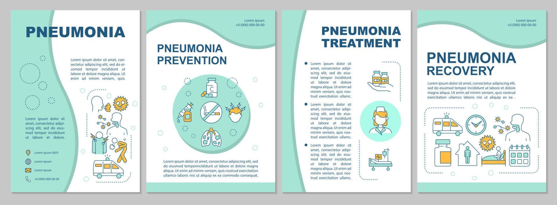 Pneumonia mint brochure template. Infection treatment and recovery. Flyer, booklet, leaflet print, cover design with linear icons. Vector layouts for presentation, annual reports, advertisement pages