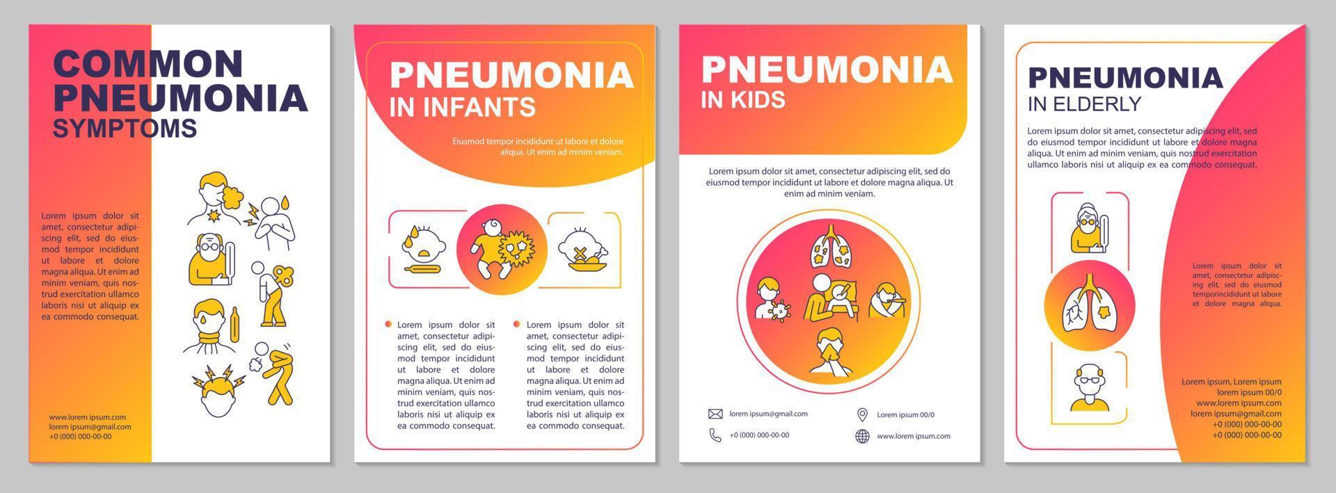 Common pneumonia signs brochure template. Kids and elderly at risk. Flyer, booklet, leaflet print, cover design with linear icons. Vector layouts for presentation, annual reports, advertisement pages
