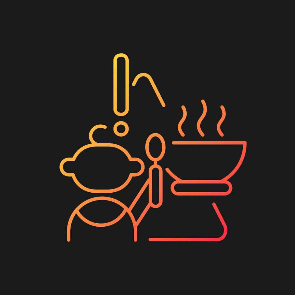 Child and hot food gradient vector icon for dark theme. Baby safety. Burn and injuries prevention. Infant security. Thin line color symbol. Modern style pictogram. Vector isolated outline drawing