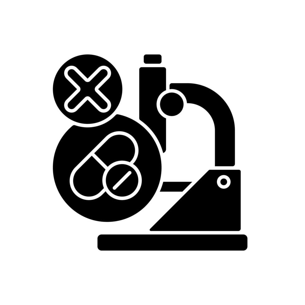 Failed research black glyph icon. Setback in clinical trials. Improper dose selection. Unexpected adverse results. Lack of funding. Silhouette symbol on white space. Vector isolated illustration