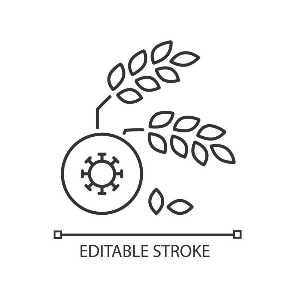 icono lineal de enfermedad agrícola. la pérdida de la cosecha conduce a la inanición. plagas y enfermedades de los cultivos. ilustración personalizable de línea delgada. símbolo de contorno dibujo de contorno aislado vectorial. trazo editable vector