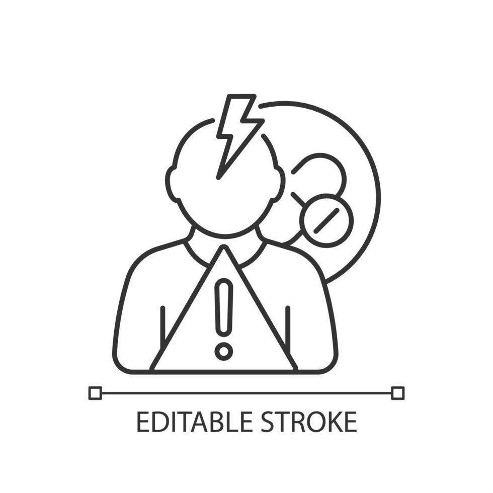 Side effects risk linear icon. Experimental drug reactions. Testing potential treatments. Thin line customizable illustration. Contour symbol. Vector isolated outline drawing. Editable stroke