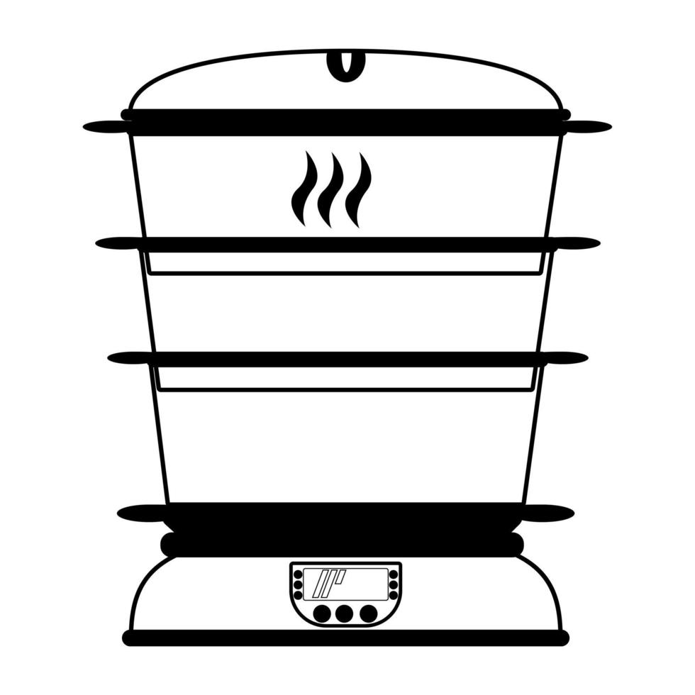 Outline food steamer, useful kitchen appliance for cooking with steam vector