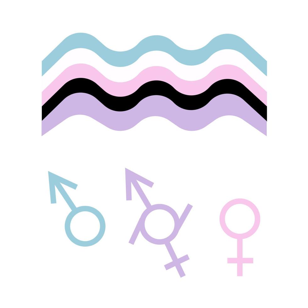 Gender fluid flags and symbols in gentle shades vector