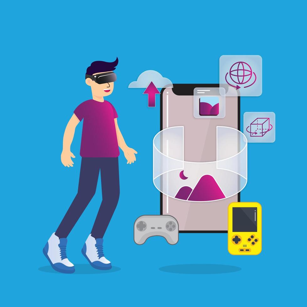 Man use vr technology vector