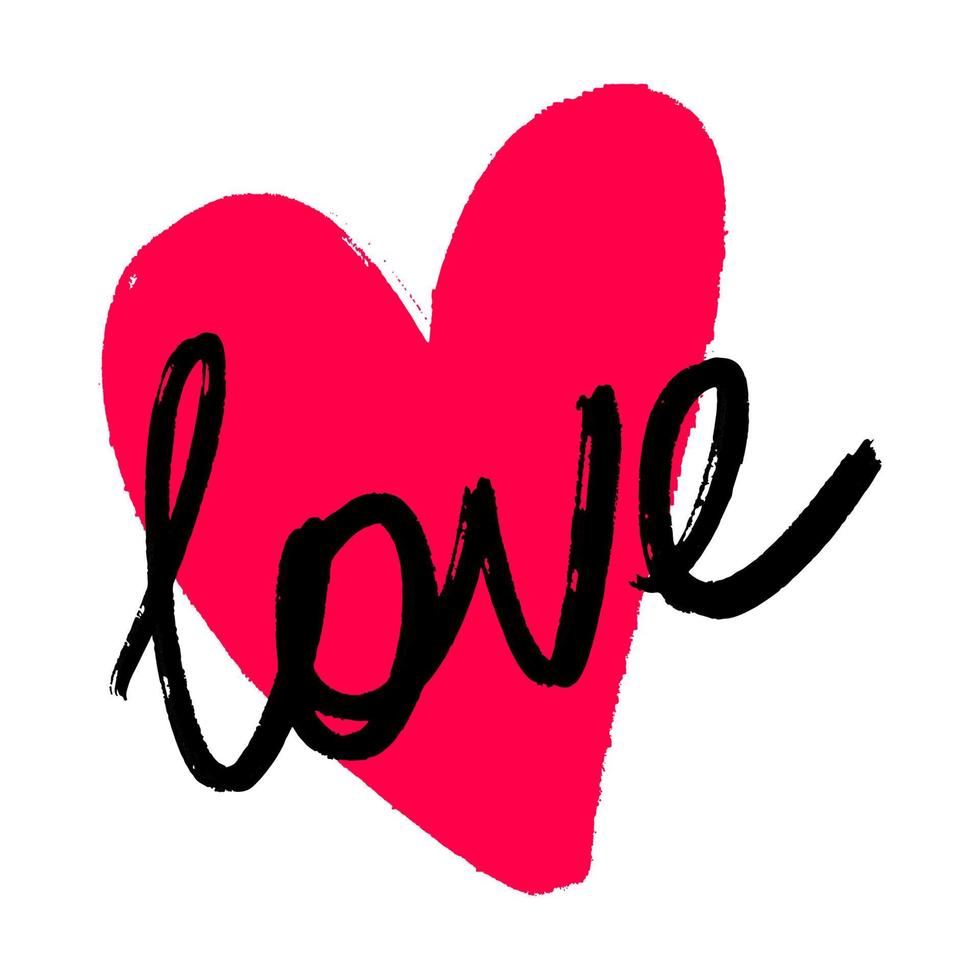 LOVE. Handwritten text love with a heart. Lettering vector illustration for poster, card, banner valentine day, wedding. Hand drawn word - love with doodle heart. Scribble print for tee, t-shirt, cup.