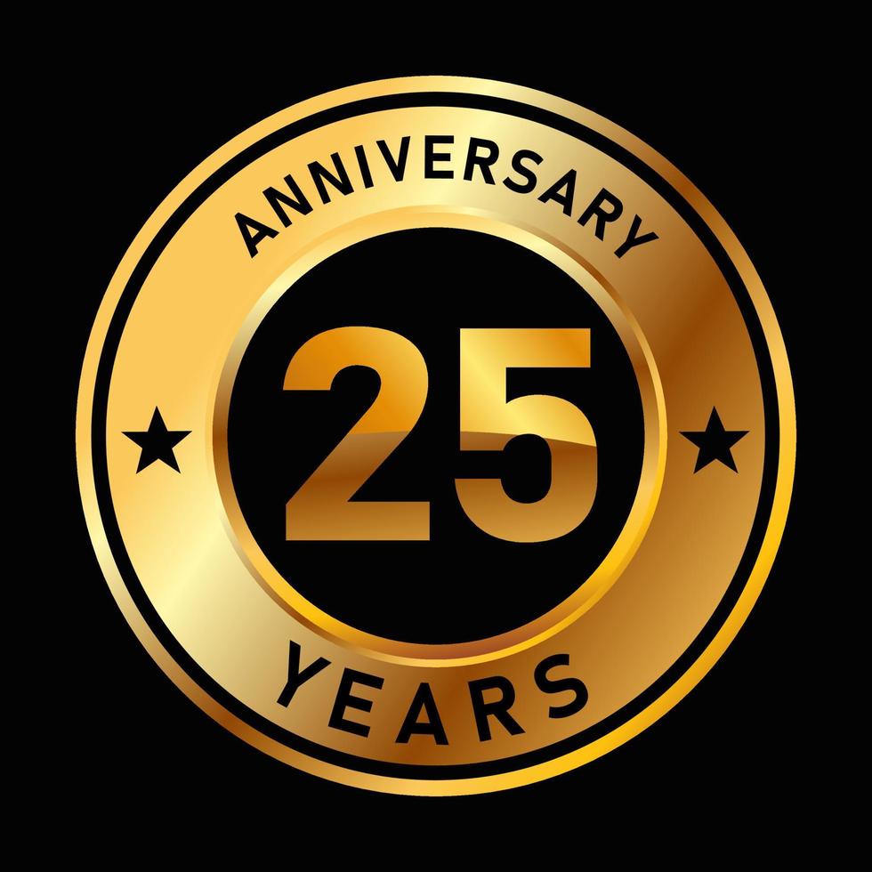 25 years anniversary medal gold golden circle design vector birthday celebration 25th vector