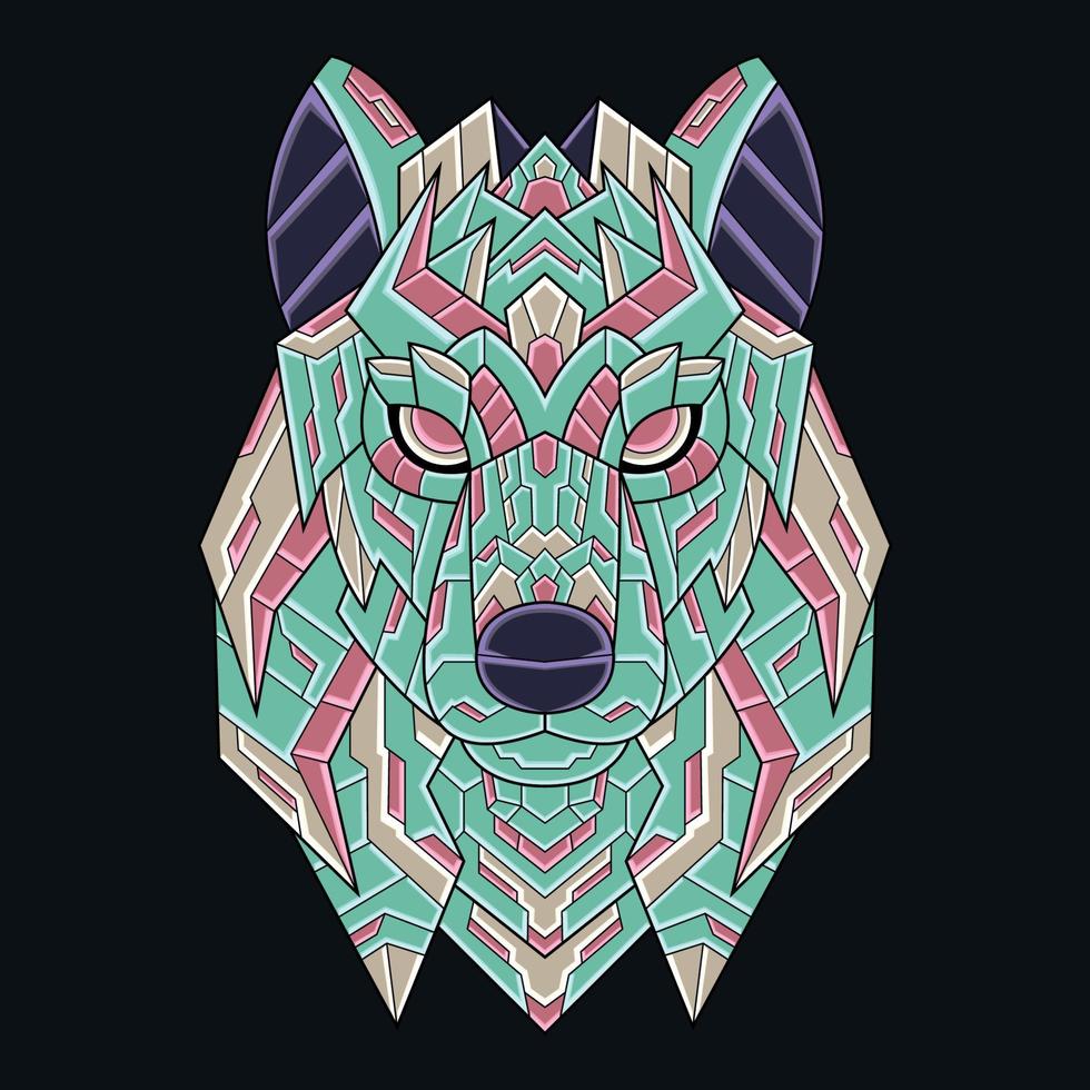 vector abstracto colorido del concepto de la historieta del ejemplo del lobo del arte del garabato del ornamento. Adecuado para logotipo, papel tapiz, pancarta, fondo, tarjeta, ilustración de libro, diseño de camiseta, pegatina, portada, etc.