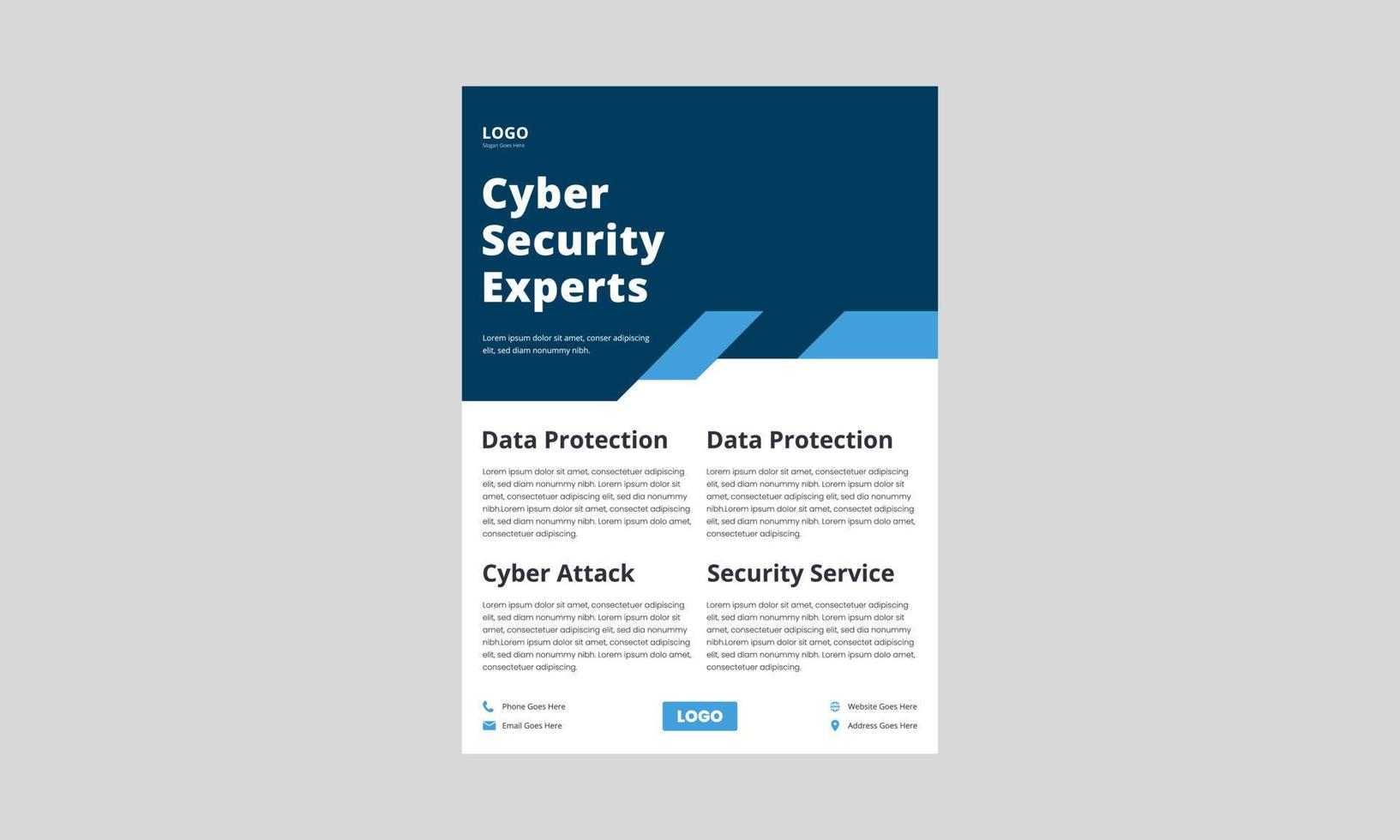 cyber security protection flyer design. data protection service poster leaflet in blue color. data protection service layout vector template.