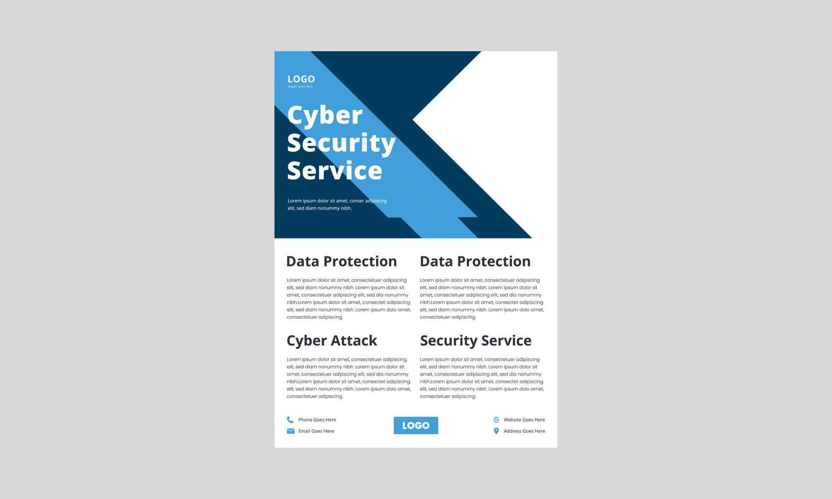 cyber security protection flyer design. data protection service poster leaflet in blue color. data protection service layout vector template.