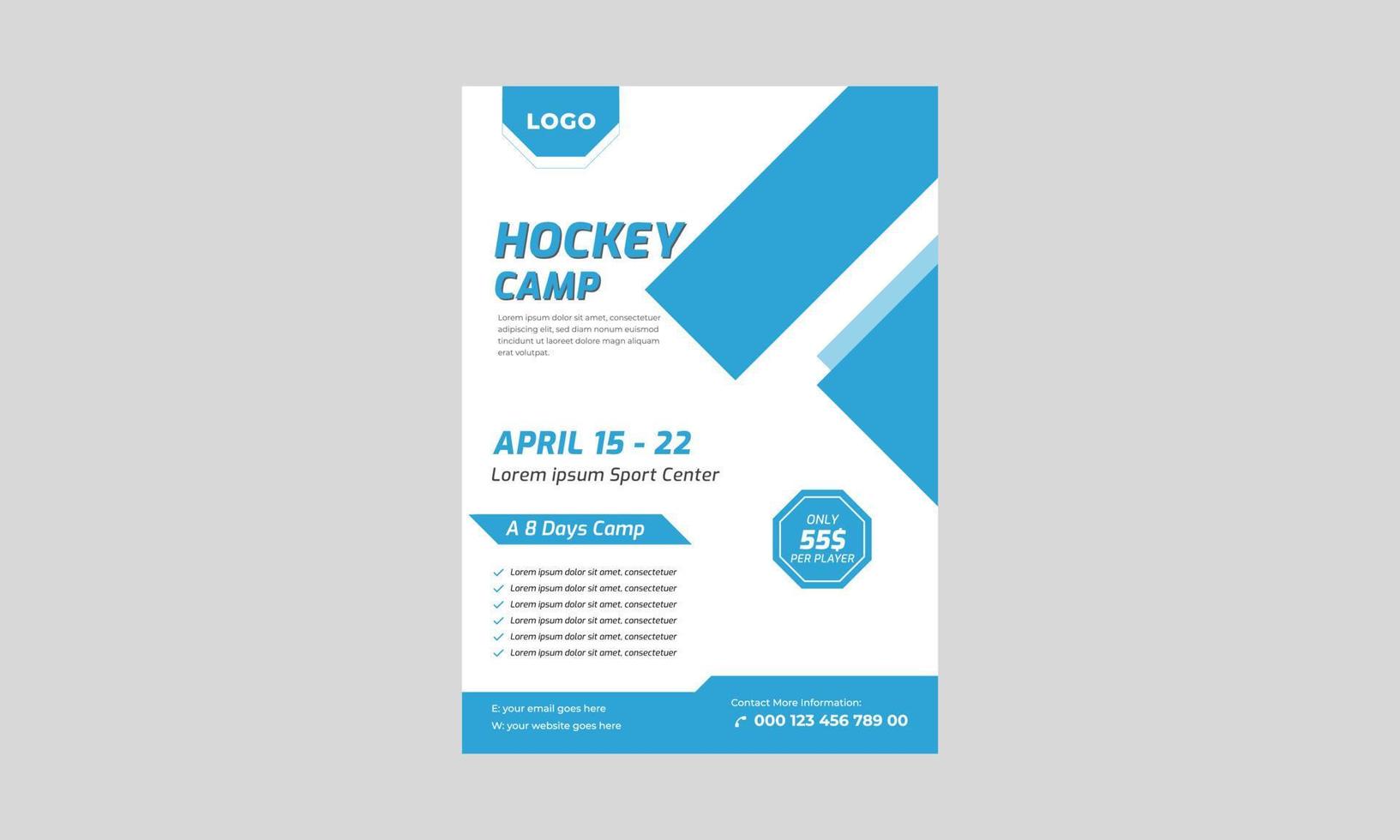 Hockey cam Flyer Teamplate, Lacrosse Flyer Design, Sports Hockey Camp Banner, Poster, Hockey Tournament and Camp Posters. vector