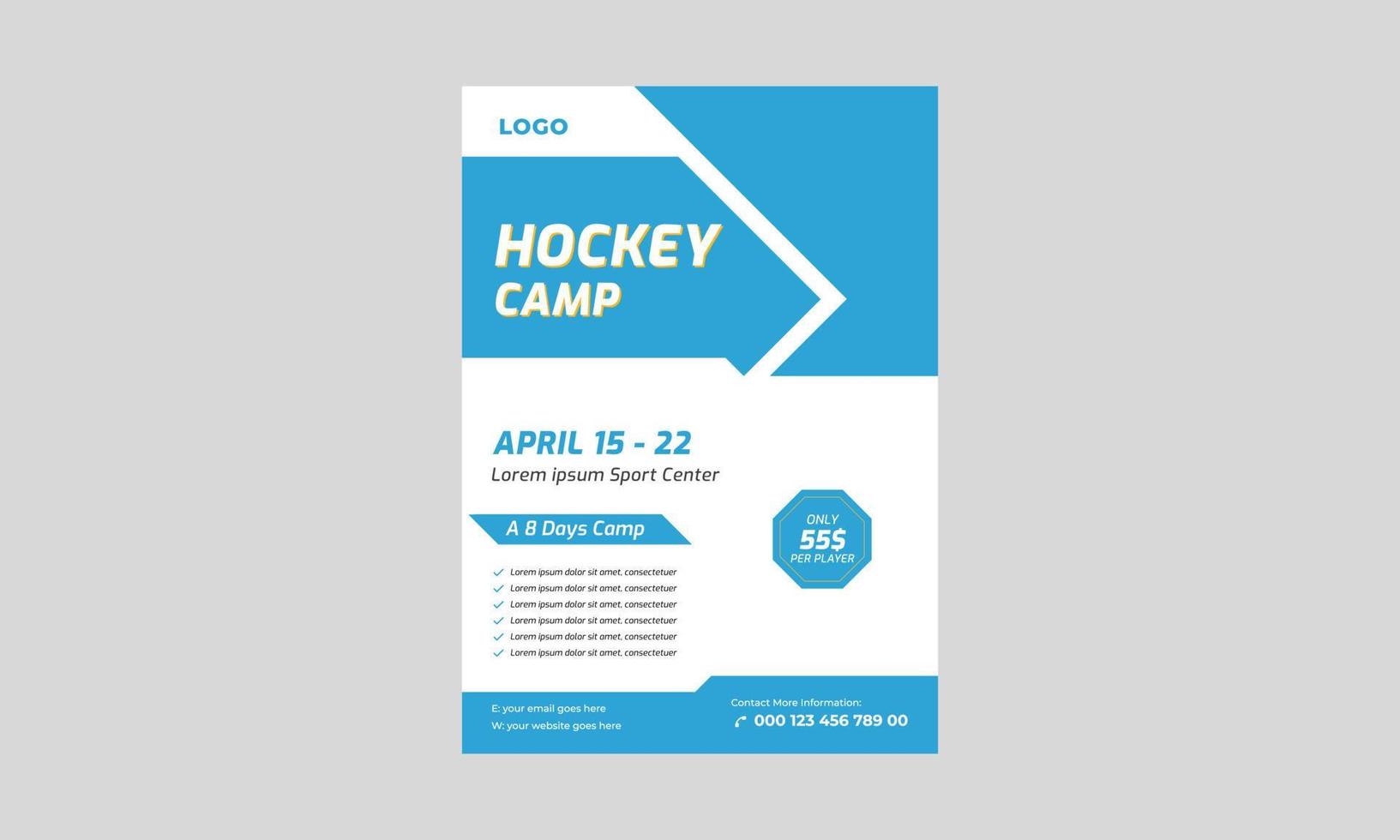 Hockey cam Flyer Teamplate, Lacrosse Flyer Design, Sports Hockey Camp Banner, Poster, Hockey Tournament and Camp Posters. vector