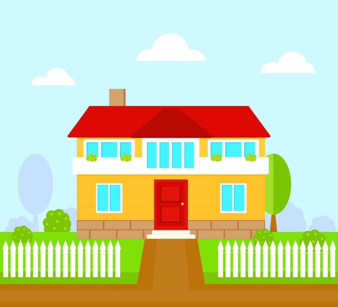 Isolated house with garden. Flat style vector