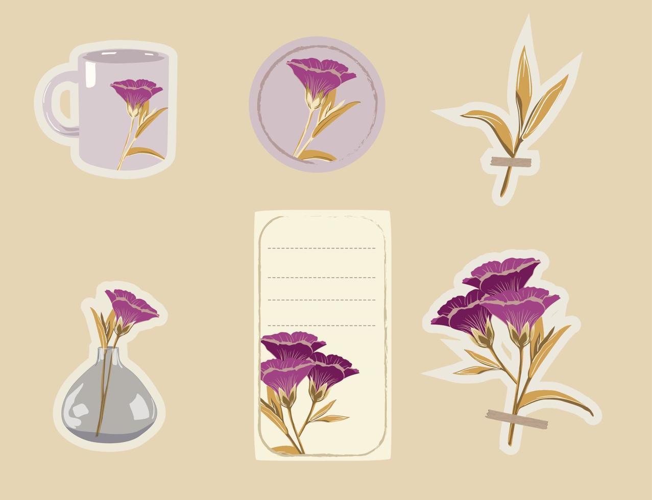 vintage flowers sticker set collection vector