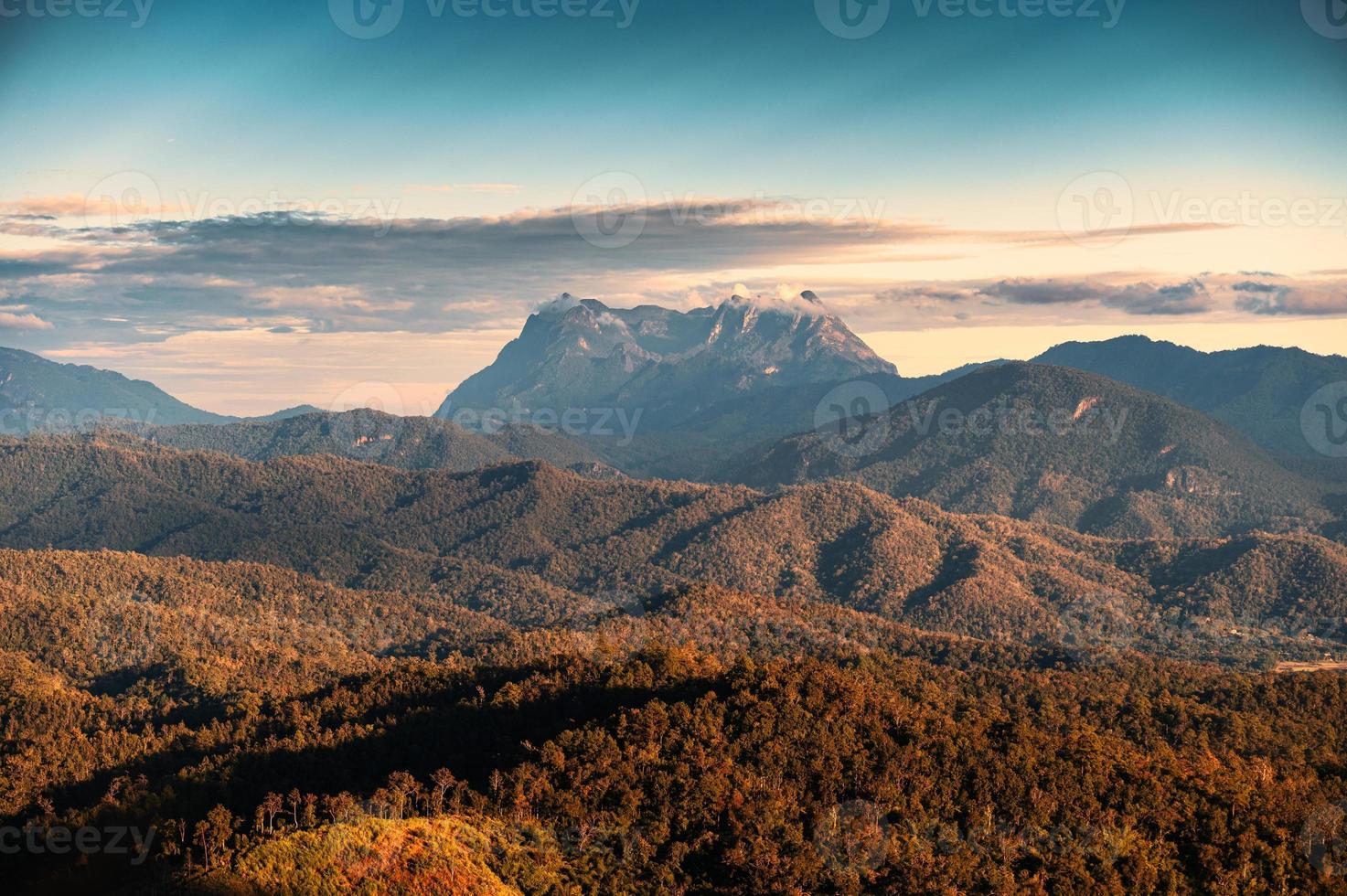 Scenery of Doi Luang Chiang Dao mountain in national park at the sunset from Den TV viewpoint photo