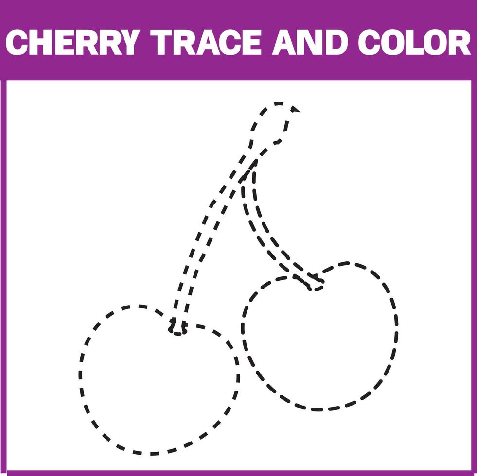 Cherry trace and coloring page vector