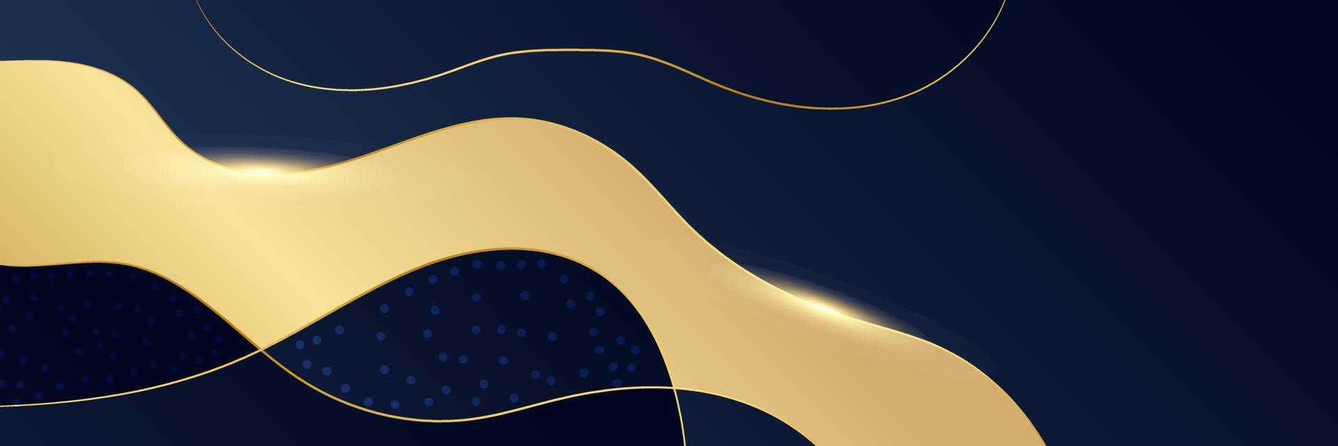 Dark blue background with abstract golden wavy curve lines decoration vector