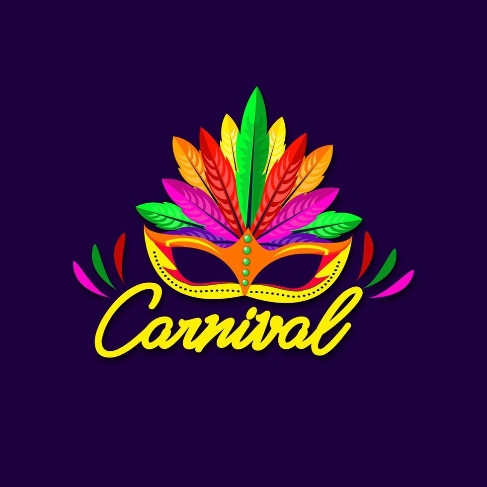 Vector Brazilian Carnival Mask with colorful feathers for celebration. editable