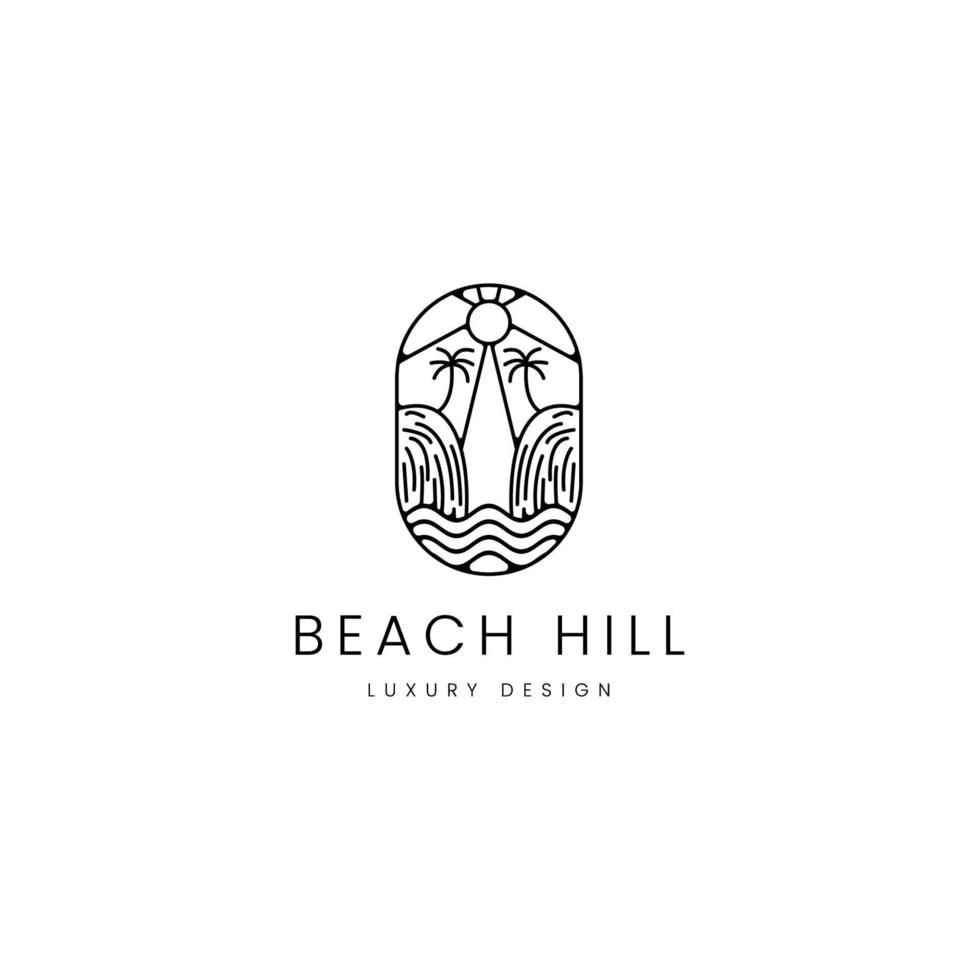 Beach Hill Line logo with coconut or palm tree, sunrise vector